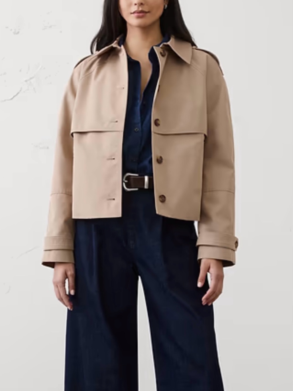 Banana Republic Factory Cropped Tan Trench Coat